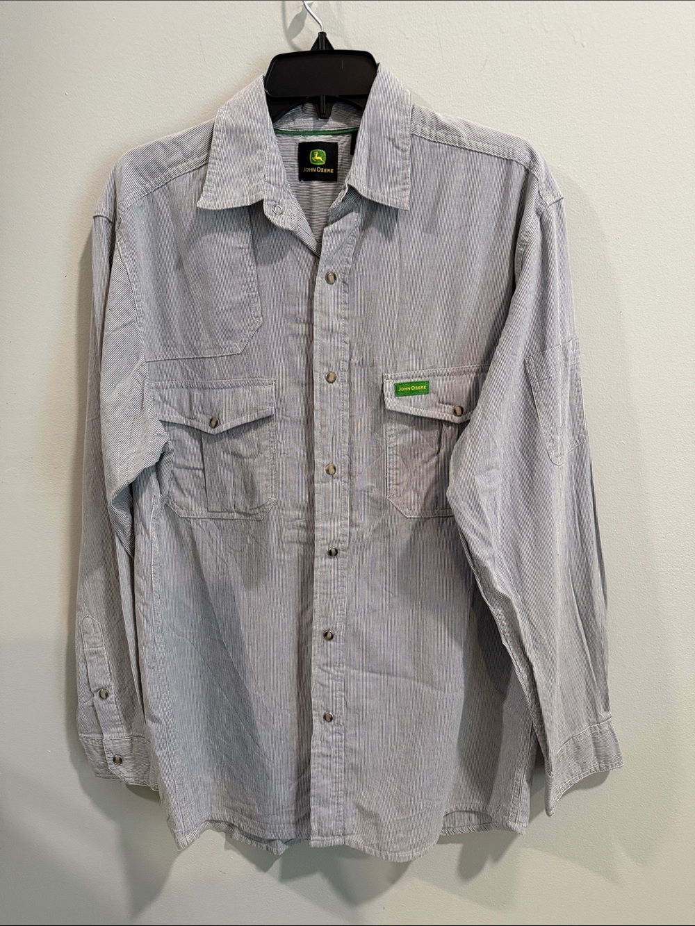 John Deere Light Gray/white Men’s Button-Front‎ Casual Work Shirt